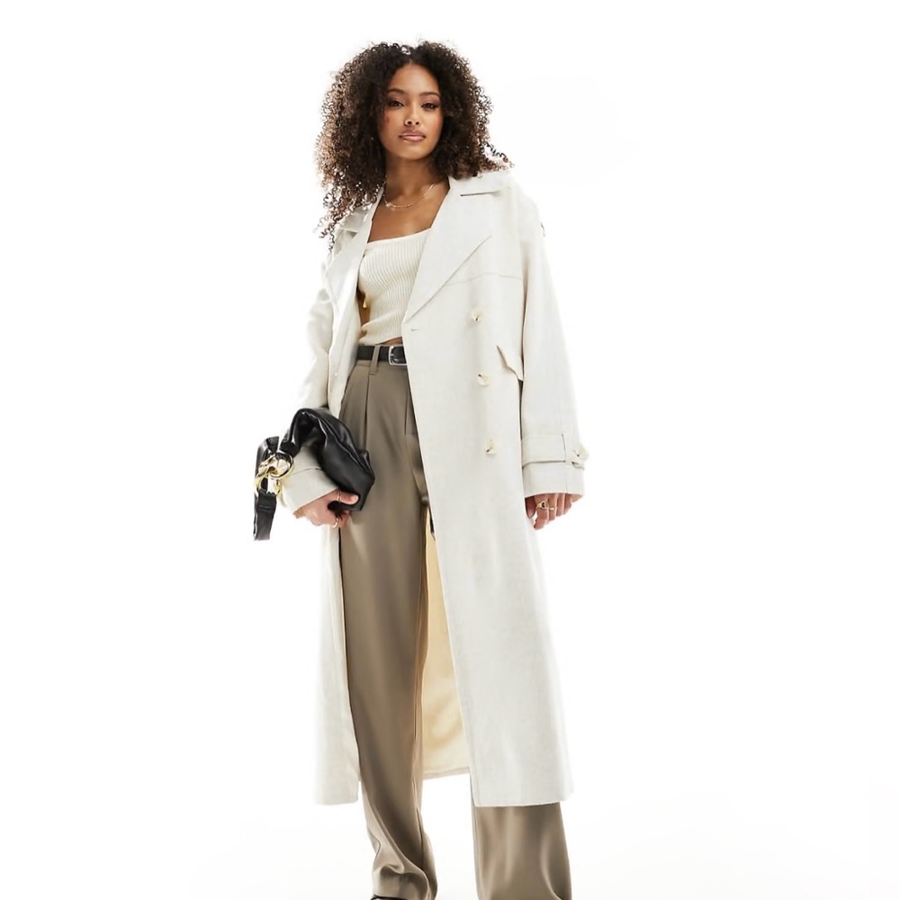 🔹 4th & Reckless linen mix double breasted trench coat in cream. XS